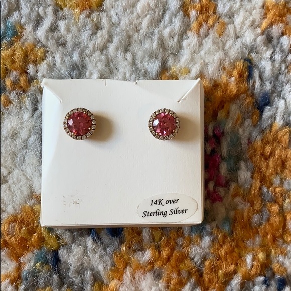 14K Gold Pink Swarovski Cubic Zirconia Earring - Picture 2 of 11
